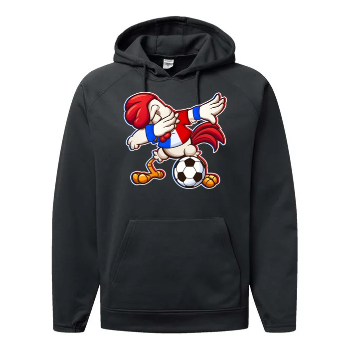 Dabbing French Soccer Rooster Performance Fleece Hoodie