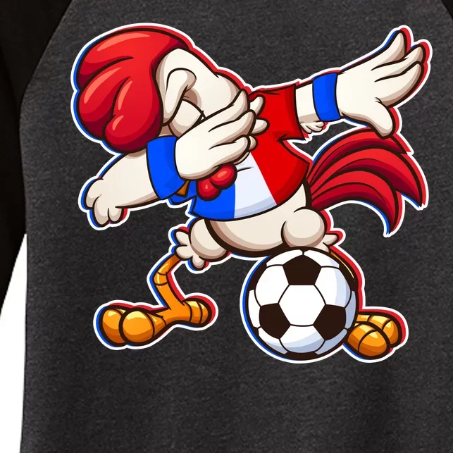 Dabbing French Soccer Rooster Women's Tri-Blend 3/4-Sleeve Raglan Shirt