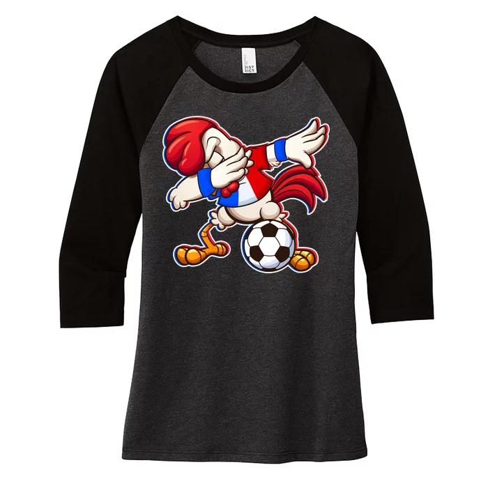 Dabbing French Soccer Rooster Women's Tri-Blend 3/4-Sleeve Raglan Shirt