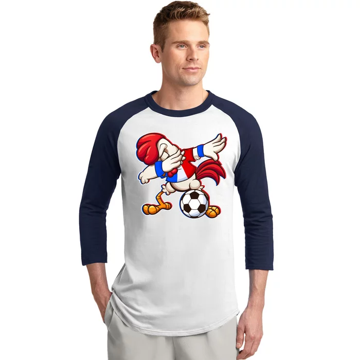 Dabbing French Soccer Rooster Baseball Sleeve Shirt