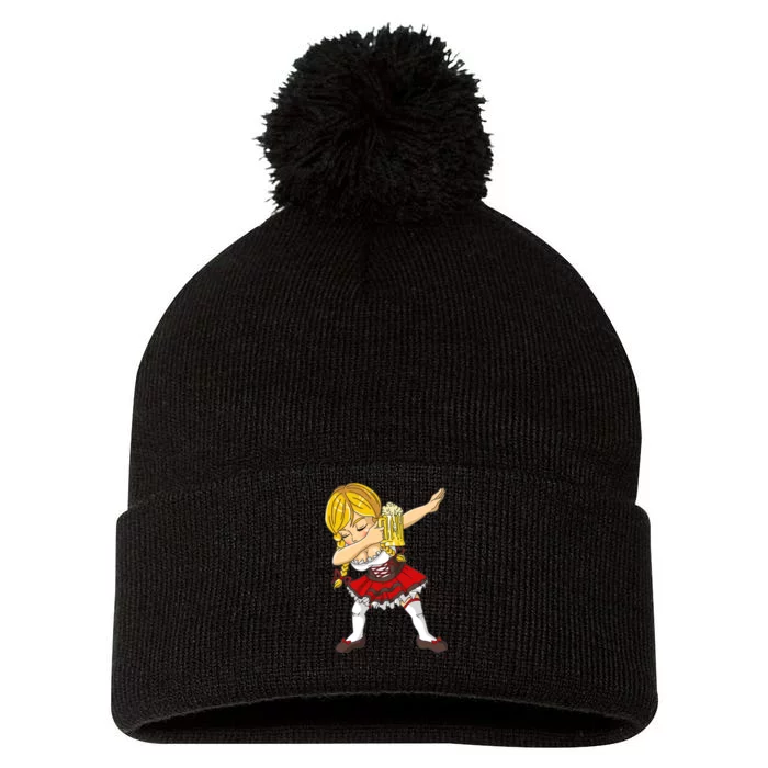 Dabbing German Girl Oktoberfest Pom Pom 12in Knit Beanie