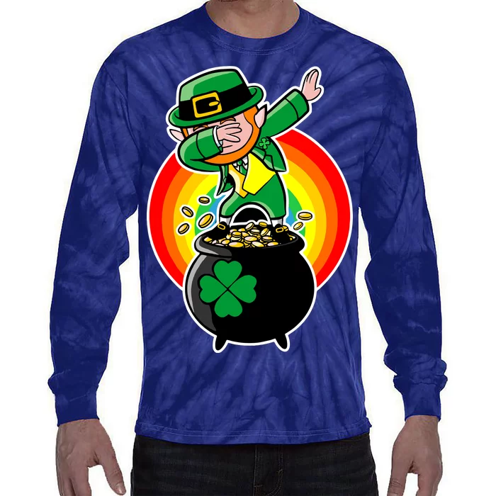 Dabbing Leprechaun Funny Irish Dab St. Patrick's Day Tie-Dye Long Sleeve Shirt