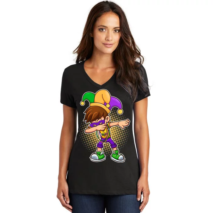 Dabbing Mardi Gras Jester Women's V-Neck T-Shirt