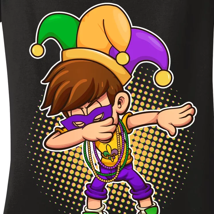 Dabbing Mardi Gras Jester Women's V-Neck T-Shirt