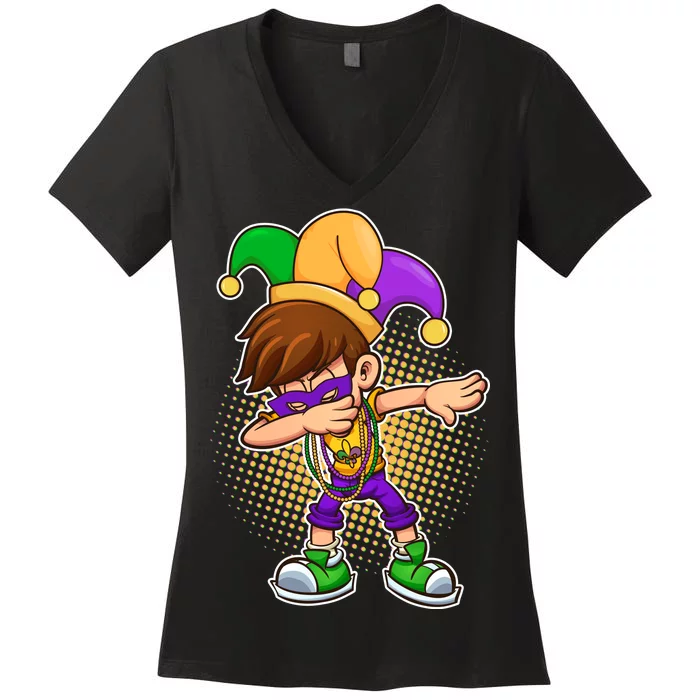 Dabbing Mardi Gras Jester Women's V-Neck T-Shirt