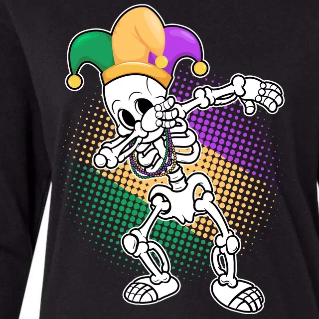 Dabbing Mardi Gras Skeleton Womens Cotton Relaxed Long Sleeve T-Shirt