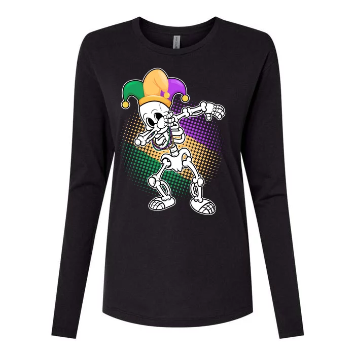 Dabbing Mardi Gras Skeleton Womens Cotton Relaxed Long Sleeve T-Shirt