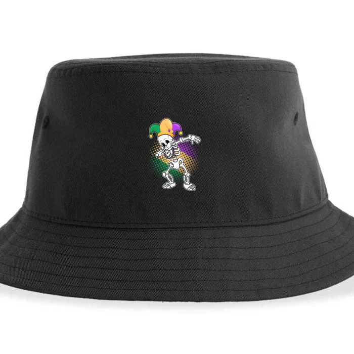 Dabbing Mardi Gras Skeleton Sustainable Bucket Hat