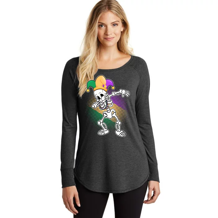 Dabbing Mardi Gras Skeleton Women's Perfect Tri Tunic Long Sleeve Shirt