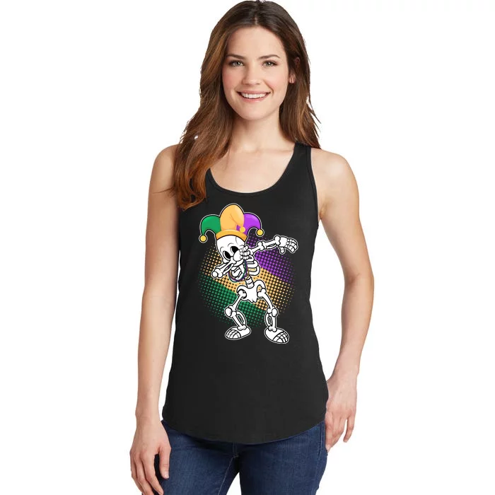 Dabbing Mardi Gras Skeleton Ladies Essential Tank