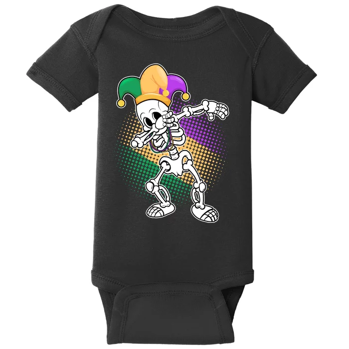 Dabbing Mardi Gras Skeleton Baby Bodysuit