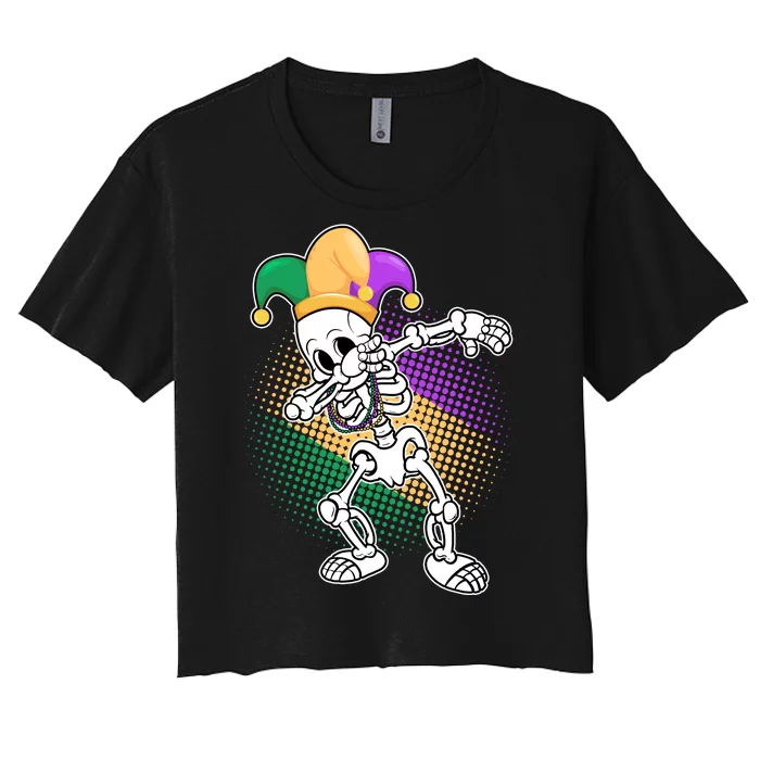 Dabbing Mardi Gras Skeleton Women's Crop Top Tee