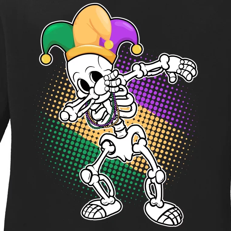 Dabbing Mardi Gras Skeleton Ladies Long Sleeve Shirt