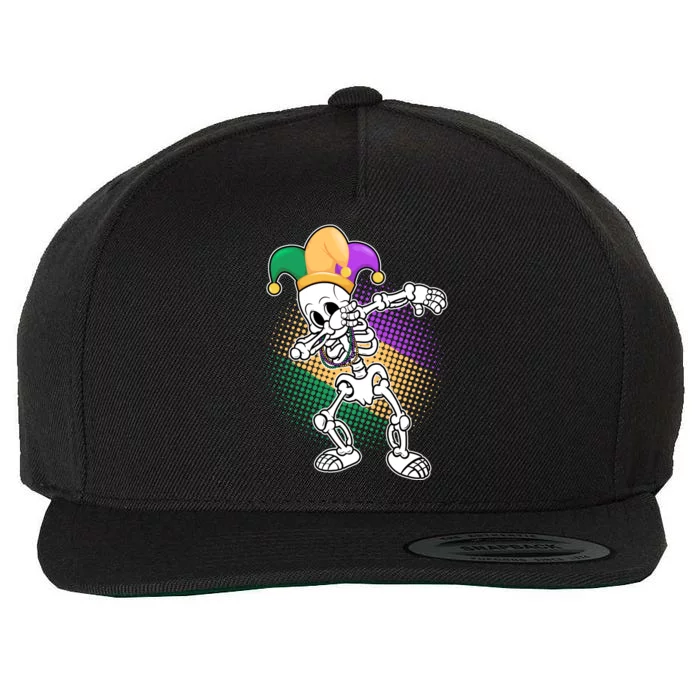 Dabbing Mardi Gras Skeleton Wool Snapback Cap