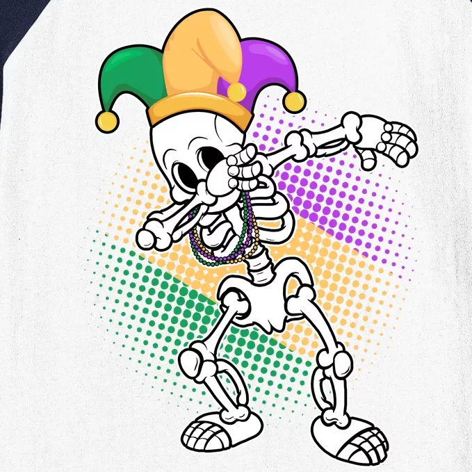 Dabbing Mardi Gras Skeleton Baseball Sleeve Shirt