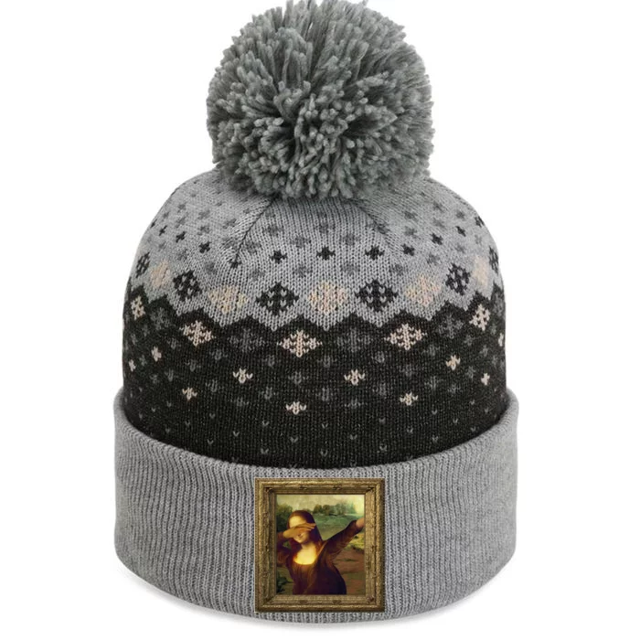 Dabbing Mona Lisa The Baniff Cuffed Pom Beanie