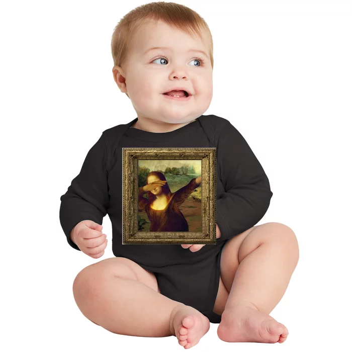 Dabbing Mona Lisa Baby Long Sleeve Bodysuit