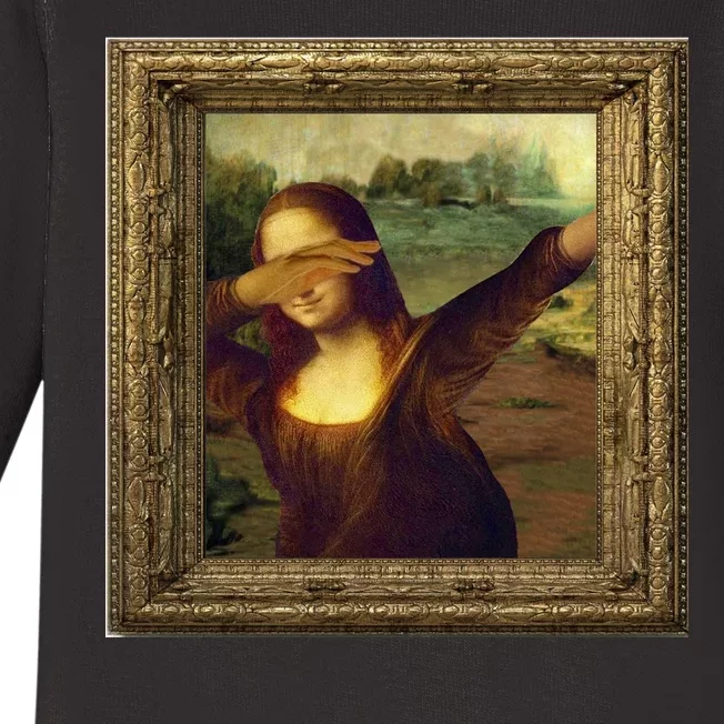 Dabbing Mona Lisa Baby Long Sleeve Bodysuit