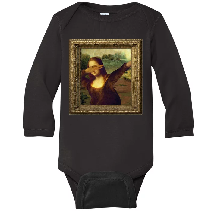 Dabbing Mona Lisa Baby Long Sleeve Bodysuit