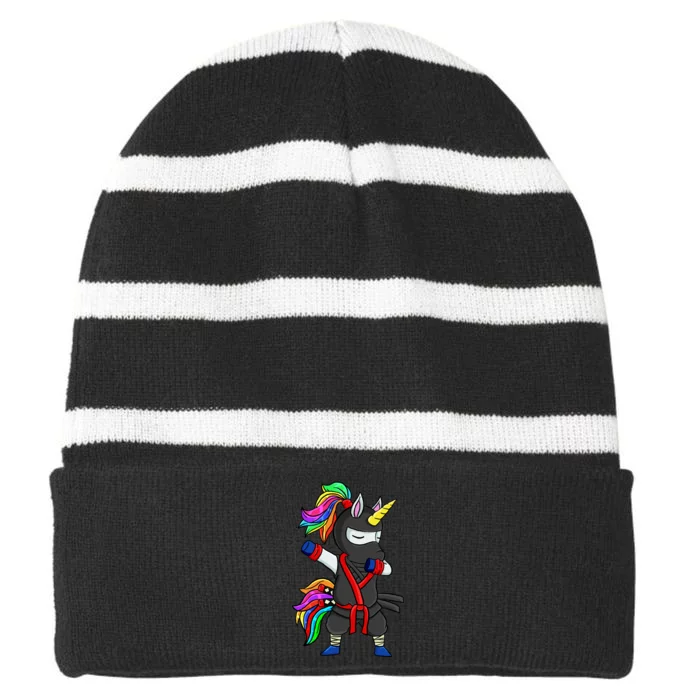 Dabbing ninja unicorn Striped Beanie with Solid Band