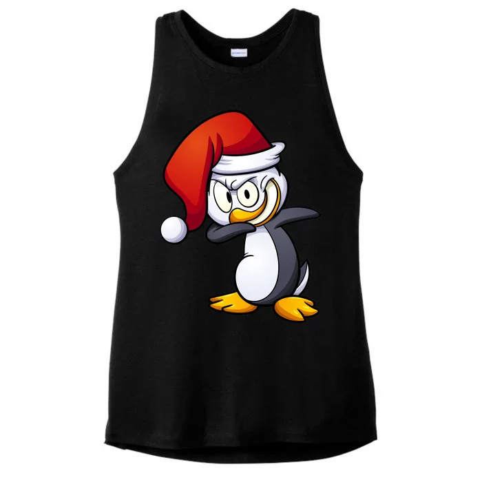 Dabbing Penguin Christmas Santa Hat Ladies Tri-Blend Wicking Tank