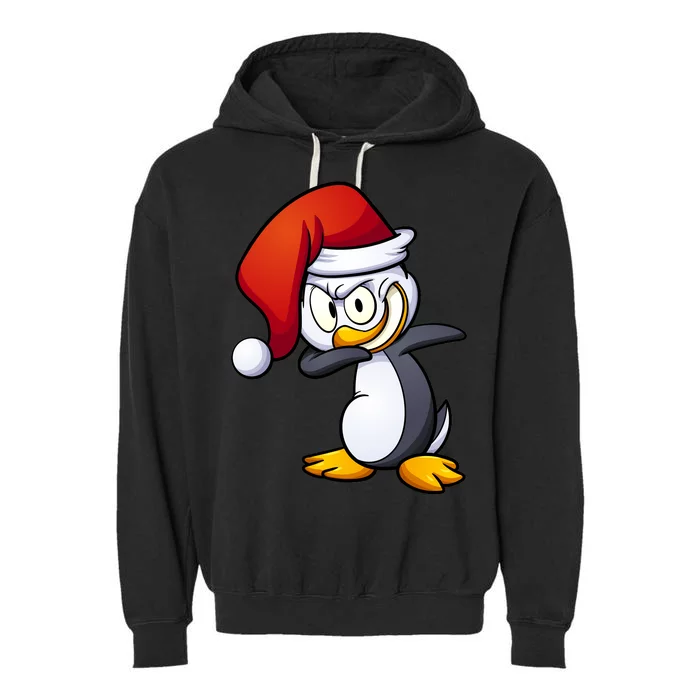 Dabbing Penguin Christmas Santa Hat Garment-Dyed Fleece Hoodie