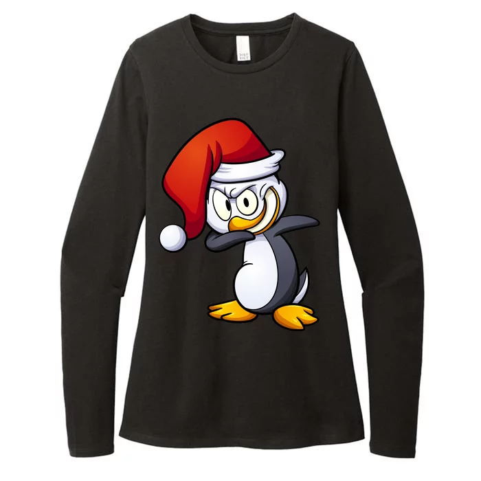 Dabbing Penguin Christmas Santa Hat Womens CVC Long Sleeve Shirt