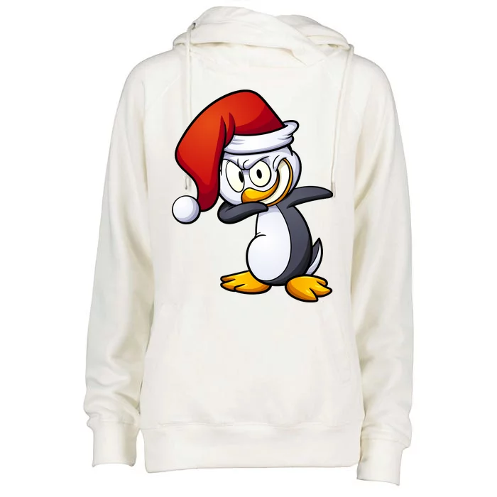 Dabbing Penguin Christmas Santa Hat Womens Funnel Neck Pullover Hood