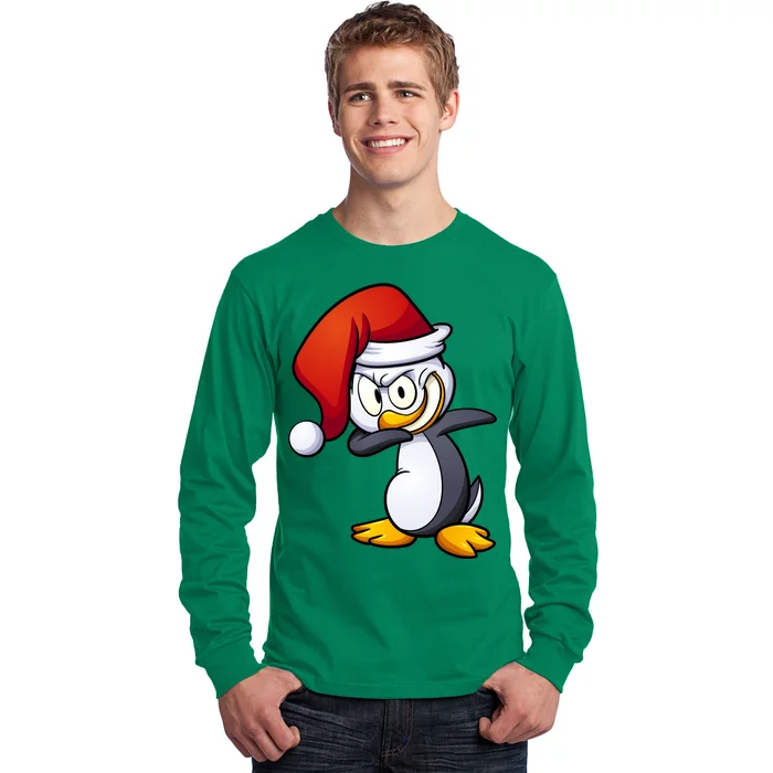 Dabbing Penguin Christmas Santa Hat Long Sleeve Shirt