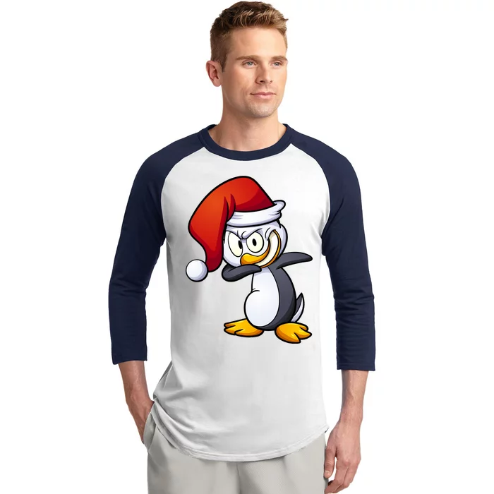 Dabbing Penguin Christmas Santa Hat Baseball Sleeve Shirt