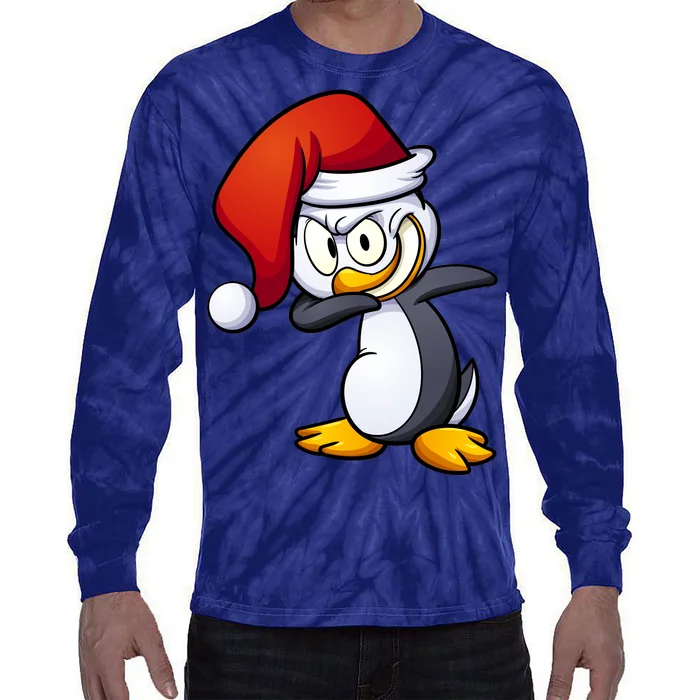 Dabbing Penguin Christmas Santa Hat Tie-Dye Long Sleeve Shirt