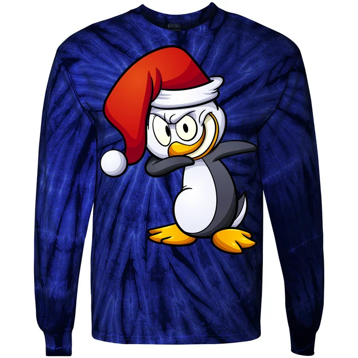 Dabbing Penguin Christmas Santa Hat Tie-Dye Long Sleeve Shirt