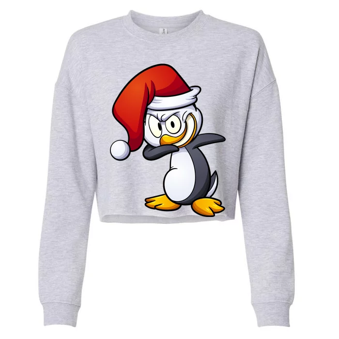 Dabbing Penguin Christmas Santa Hat Cropped Pullover Crew