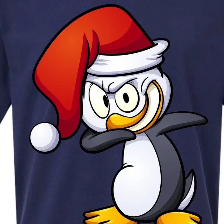 Dabbing Penguin Christmas Santa Hat Sueded Cloud Jersey T-Shirt