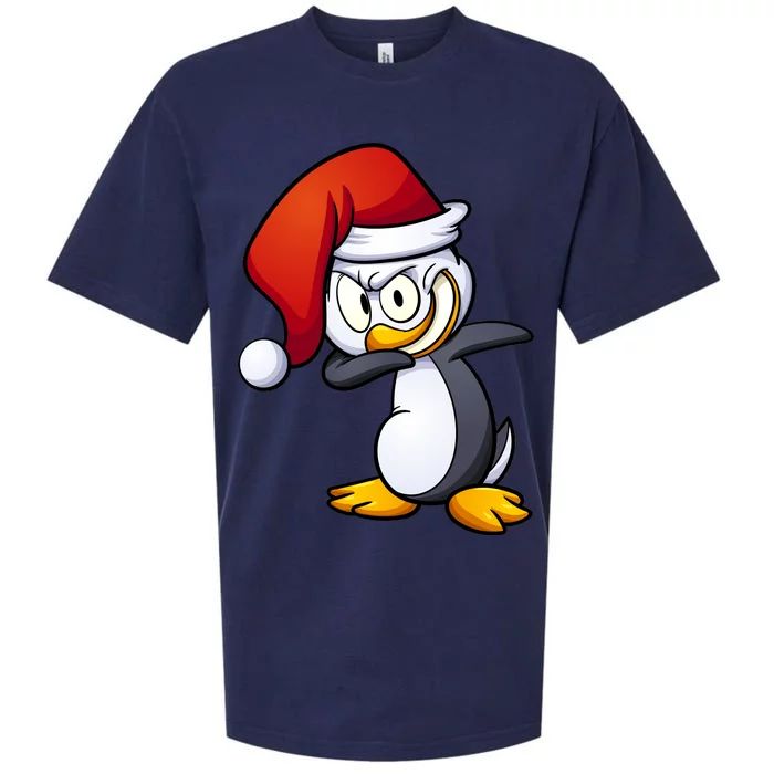 Dabbing Penguin Christmas Santa Hat Sueded Cloud Jersey T-Shirt