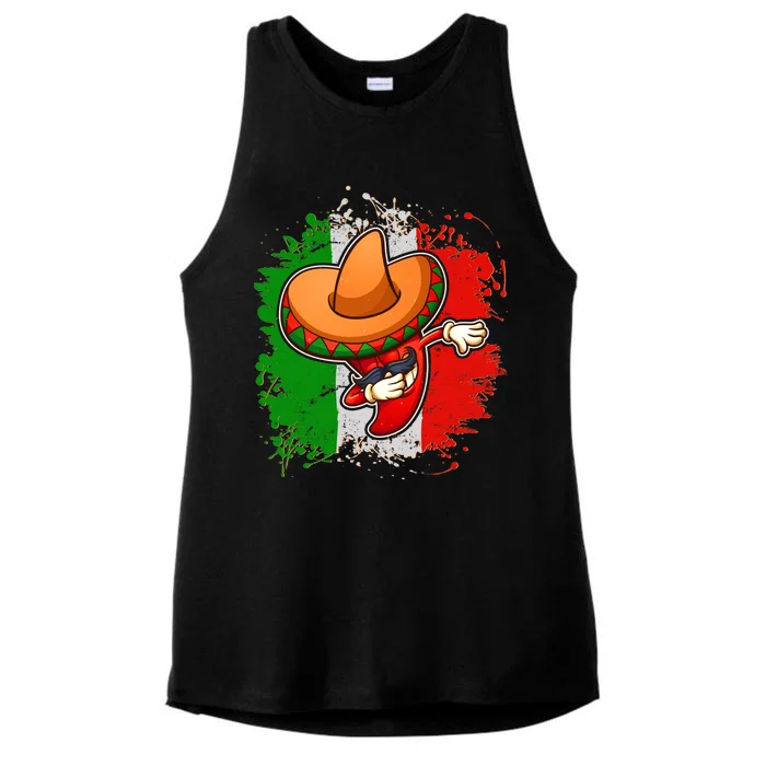 Dabbing Pepper Cinco de Mayo Ladies Tri-Blend Wicking Tank