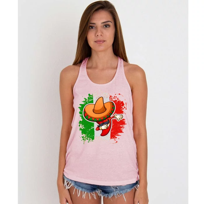 Dabbing Pepper Cinco de Mayo Women's Knotted Racerback Tank