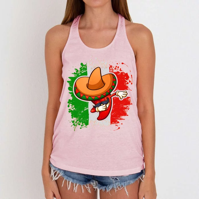 Dabbing Pepper Cinco de Mayo Women's Knotted Racerback Tank