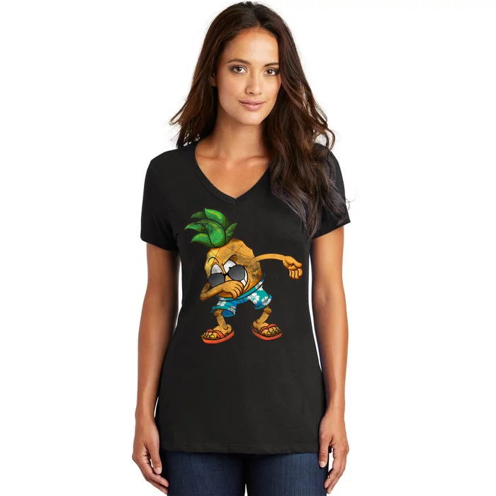 Dabbing Pineapple Women's V-Neck T-Shirt