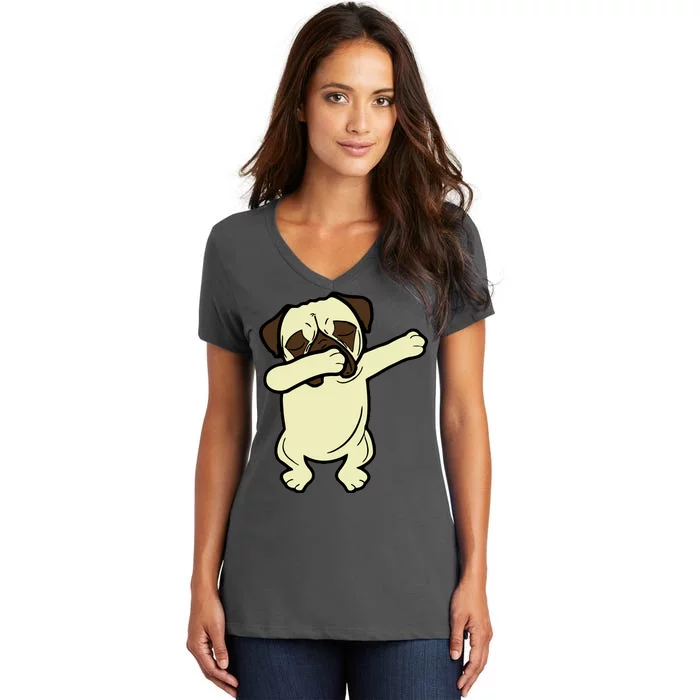 Dabbing Pug Doing the Dab Women's V-Neck T-Shirt