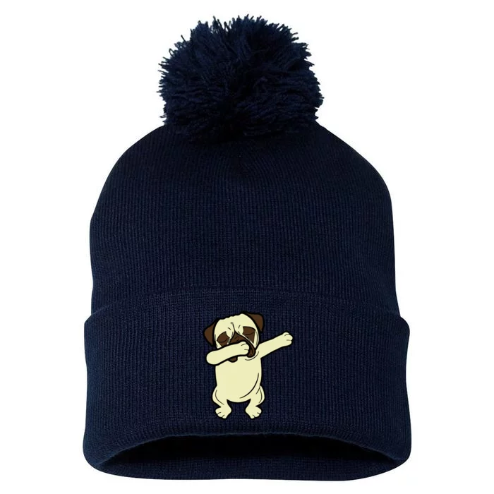 Dabbing Pug Doing the Dab Pom Pom 12in Knit Beanie