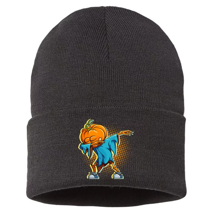 Dabbing Pumpkin Head Cool Funny Halloween Sustainable Knit Beanie