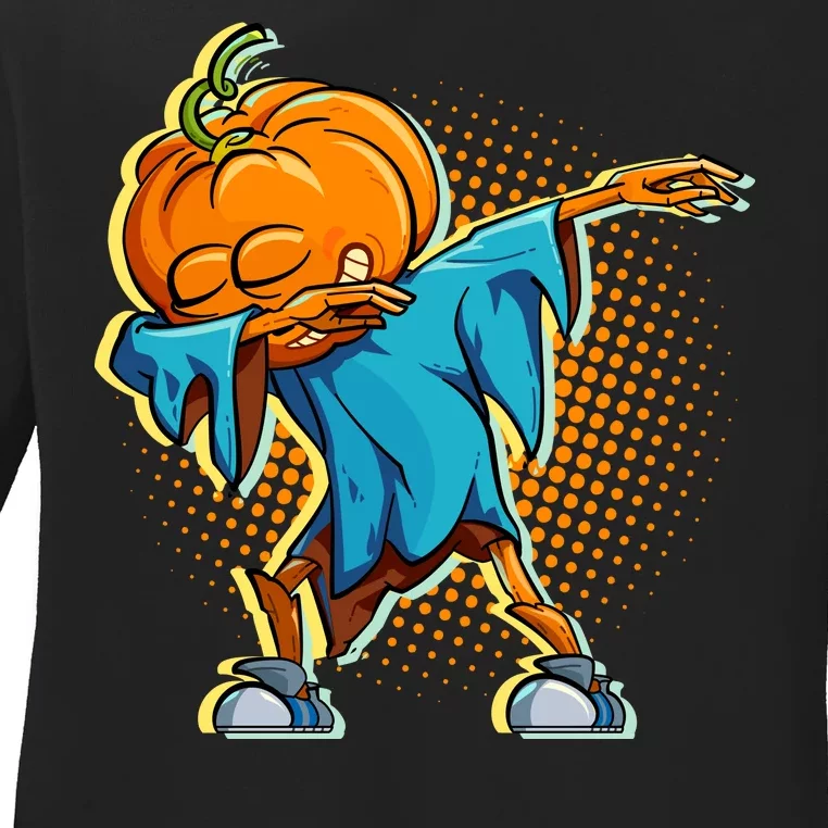 Dabbing Pumpkin Head Cool Funny Halloween Ladies Long Sleeve Shirt