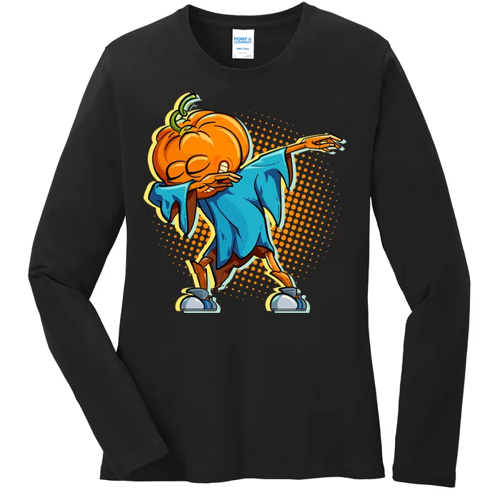 Dabbing Pumpkin Head Cool Funny Halloween Ladies Long Sleeve Shirt