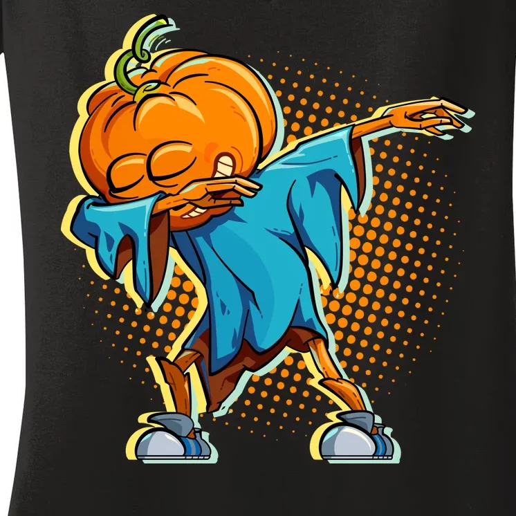 Dabbing Pumpkin Head Cool Funny Halloween Women's V-Neck T-Shirt