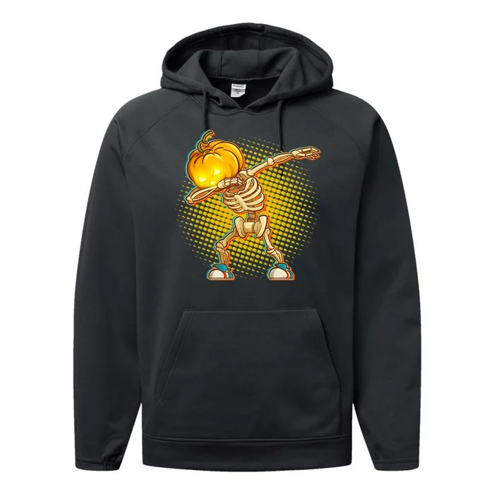 Dabbing Pumpkin Head Skeleton Performance Fleece Hoodie