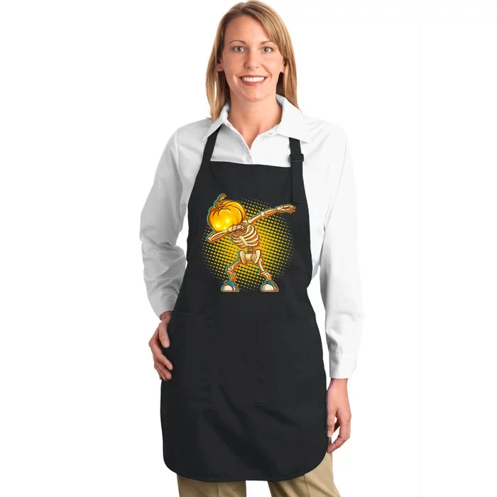 Dabbing Pumpkin Head Skeleton Full-Length Apron With Pocket