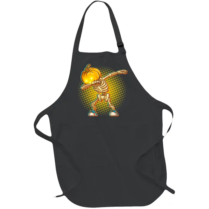 Dabbing Pumpkin Head Skeleton Full-Length Apron With Pocket