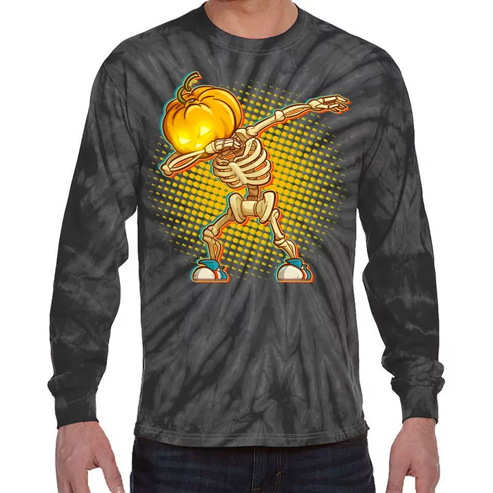 Dabbing Pumpkin Head Skeleton Tie-Dye Long Sleeve Shirt