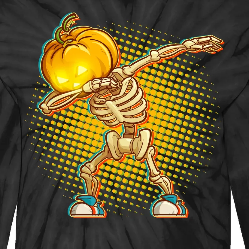 Dabbing Pumpkin Head Skeleton Tie-Dye Long Sleeve Shirt